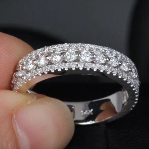 NEW Diamond Ring 3 Row Princess Cut Sterling Silver CZ Avant-Garde Band SZ 10 - Picture 6 of 12